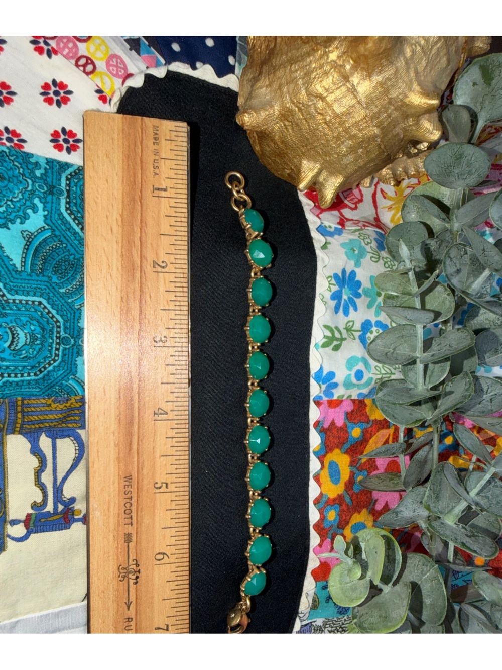 J.Crew Gold Chain Bracelet with Green Gemstones